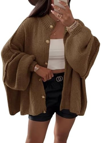 Saodimallsu Womens Oversized Cardigans Long Lantern Sleeve Button Down Chunky Knit Loose Fall Swe... | Amazon (US)