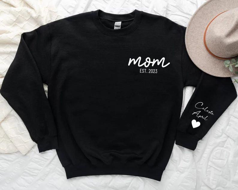 Personalized Mama Sweatshirt with Kids Names Sleeve, Custom Momma Sweater, Est Date Mom Sweatshir... | Etsy (US)