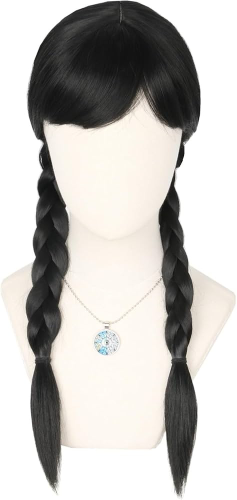 Topcosplay Kids Girls Wednesday Wig Black Long Straight With 2 Braids Halloween Costume Wigs | Amazon (US)