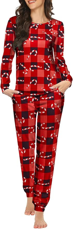 Ekouaer Womens Pajama Set Long Sleeve Sleepwear Star Print Nightwear Soft Pjs Lounge Sets with Po... | Amazon (US)