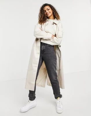 ASOS DESIGN longline trench coat in stone | ASOS (Global)