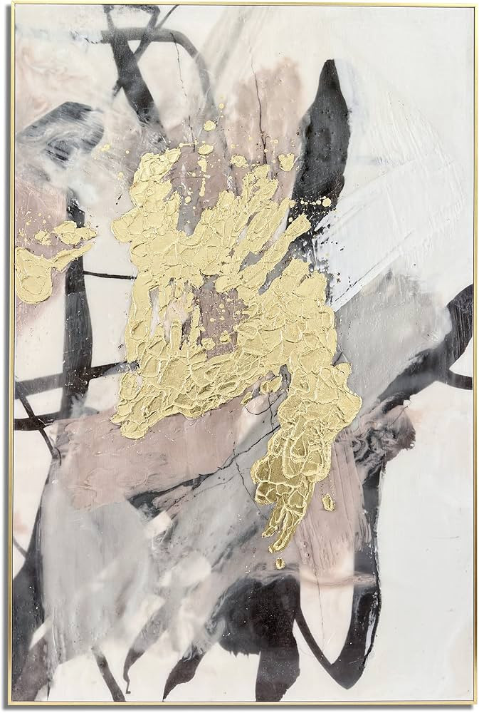 33 ART STUDIO - 40x60” Gray Blush Strokes with Gold Foil - Hand painted Abstract Canvas Wall Ar... | Amazon (US)