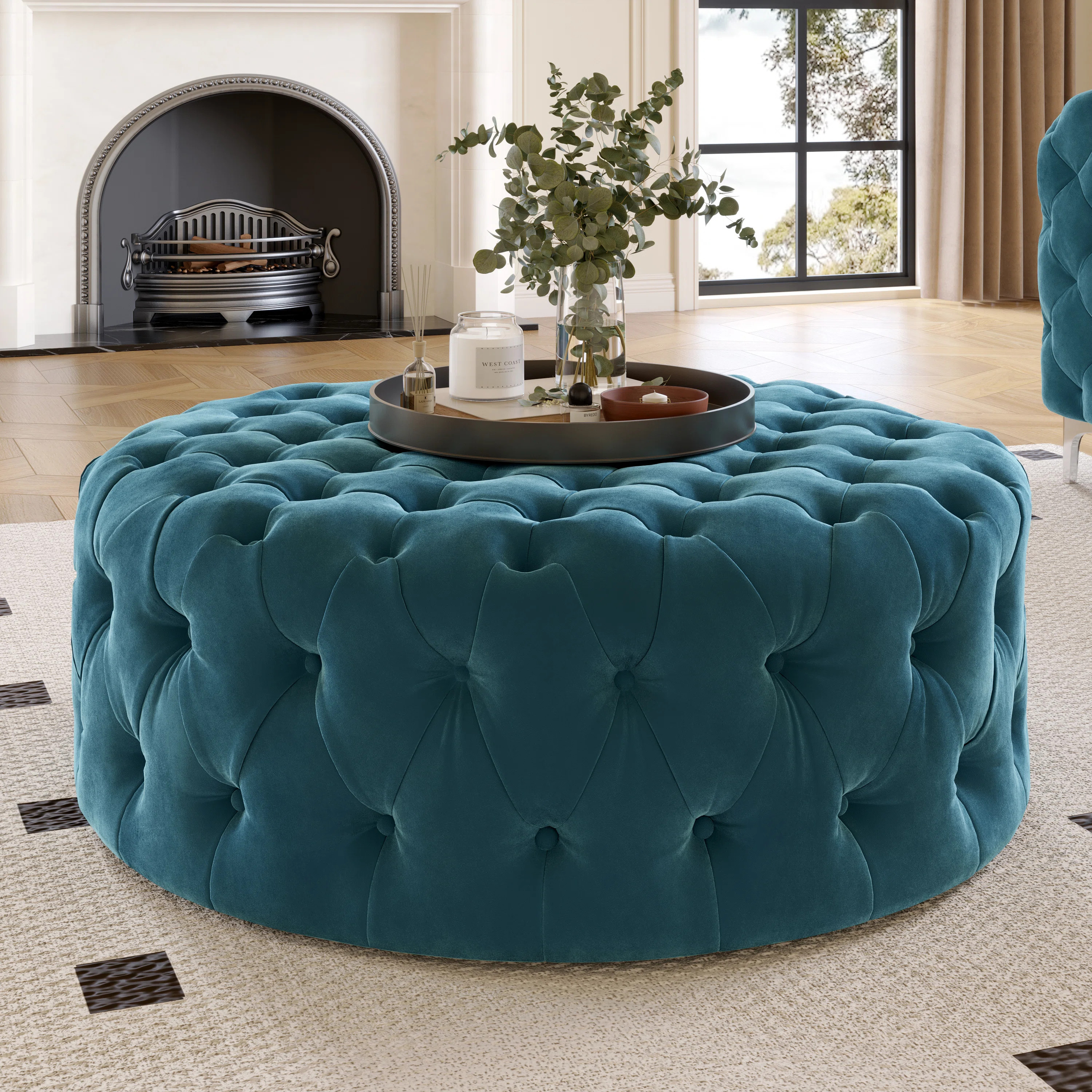Willa 42" Wide Velvet Tufted Round Cocktail Ottoman ( Fully Assembled ) with Wheels | Wayfair North America