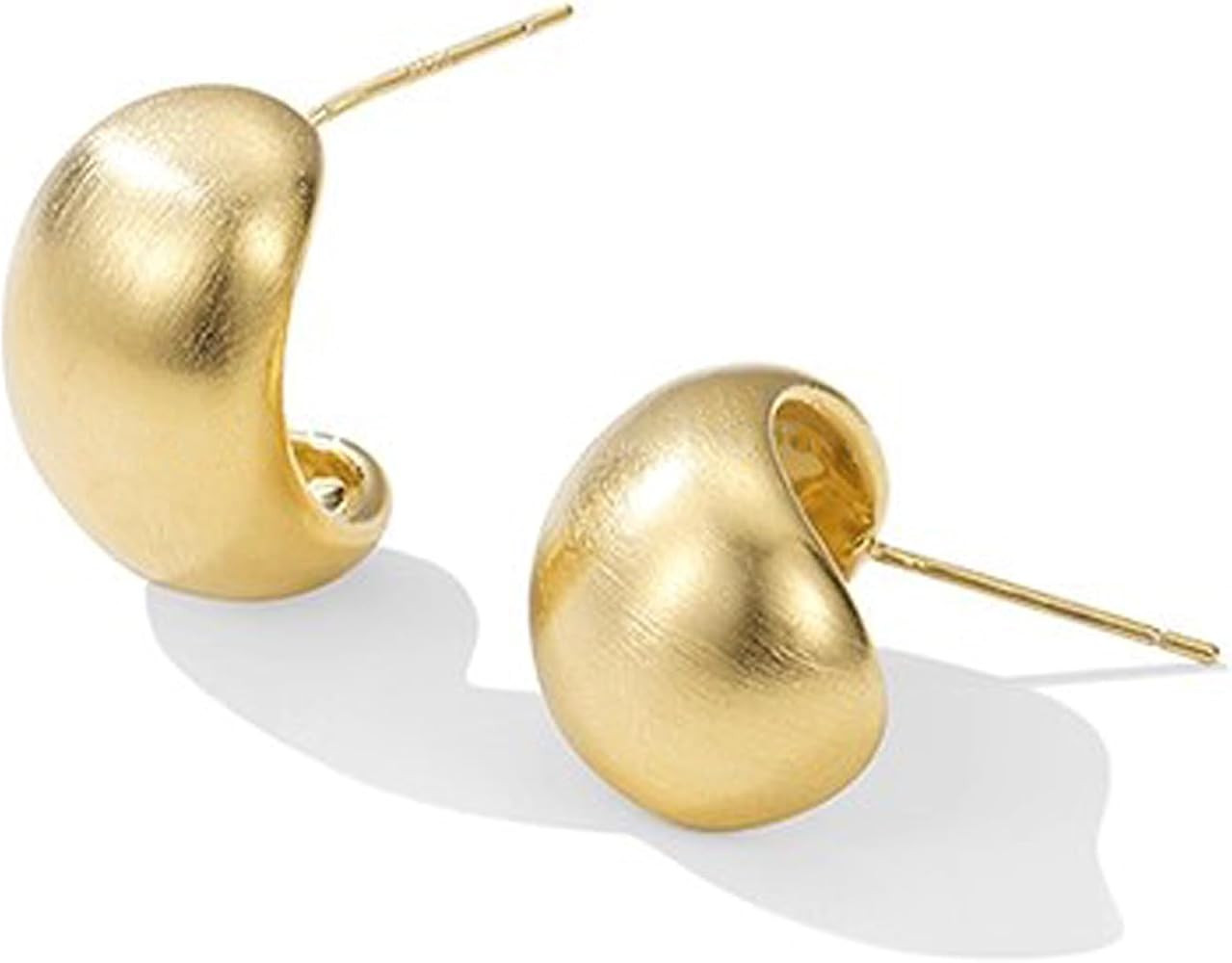 Chunky Gold Stud Earrings for Women 14k Gold Plated Hypoallergenic Teardrop Earrings Curved State... | Amazon (US)