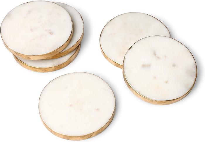GoCraft Handcrafted White Marble Coasters with Gold Edges – Set of 6 Elegant Drink Coasters for... | Amazon (US)