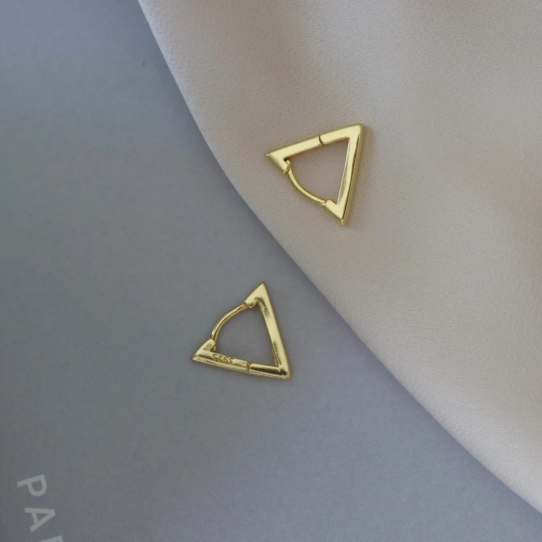 Gold Vermeil Geometric Huggie Hoop Earrings, Sterling Silver Triangle Earrings, Gold Hoop Earring... | Etsy (US)