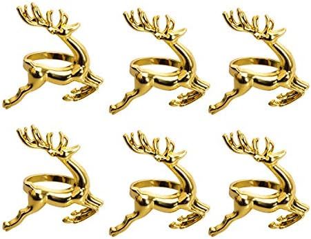 Poitemsic (Set of 6) Gold Reindeer Dinner Napkin Rings for Christmas Lunch Dinner Party Tableware... | Amazon (US)