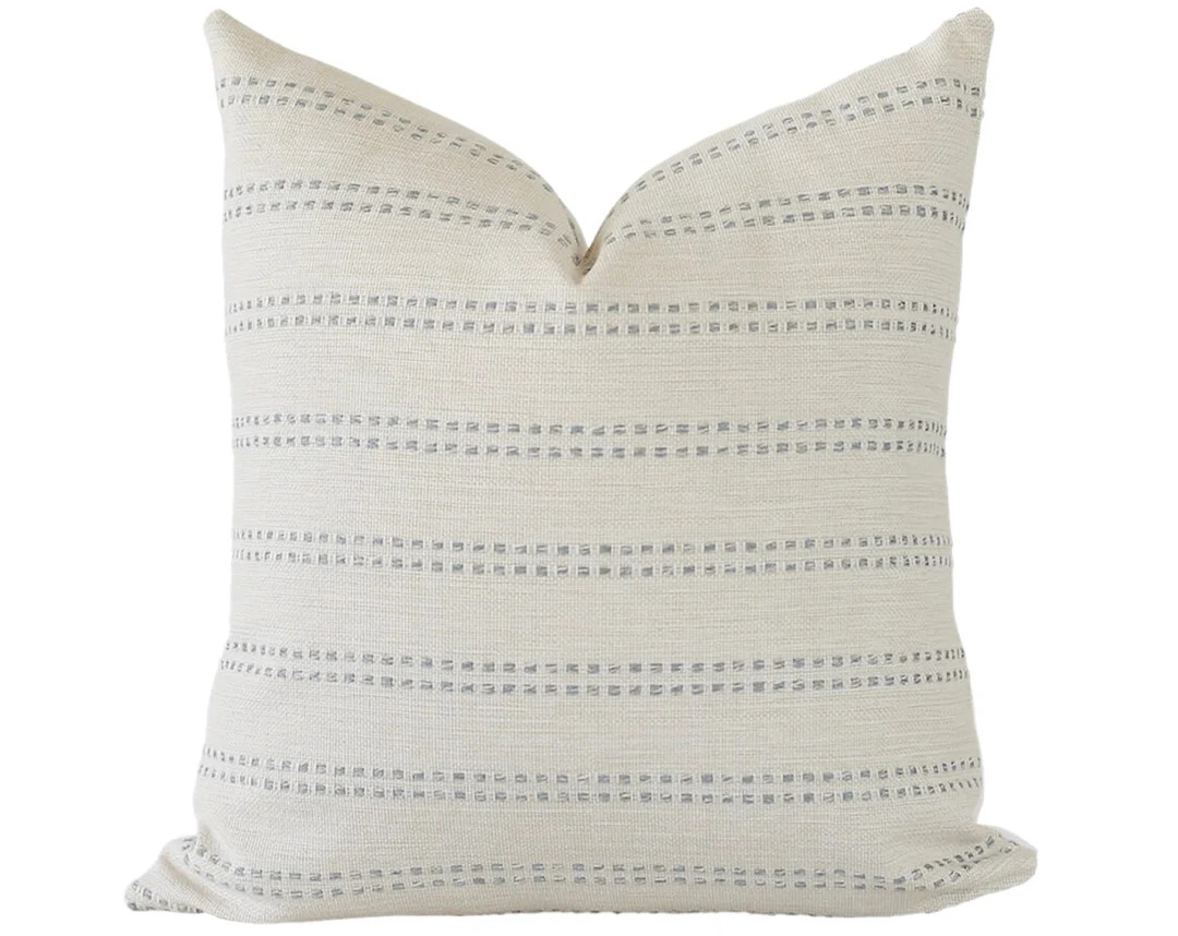 Cream and Blue Stripe Pillow Covers, Modern Farmhouse Pillow Covers Minimalist, Woven Pillow Cove... | Etsy (US)