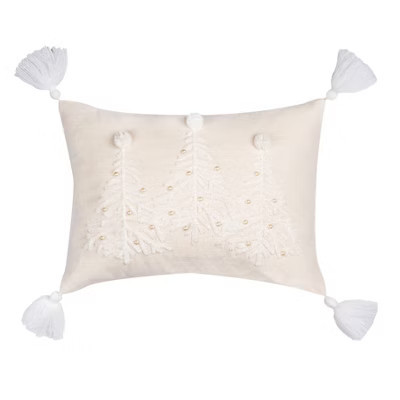C&F Home White Christmas Tree w/ Embellished Pearl Beads Cotton Blend Mini Accent Pillow 12" x 16" | Target