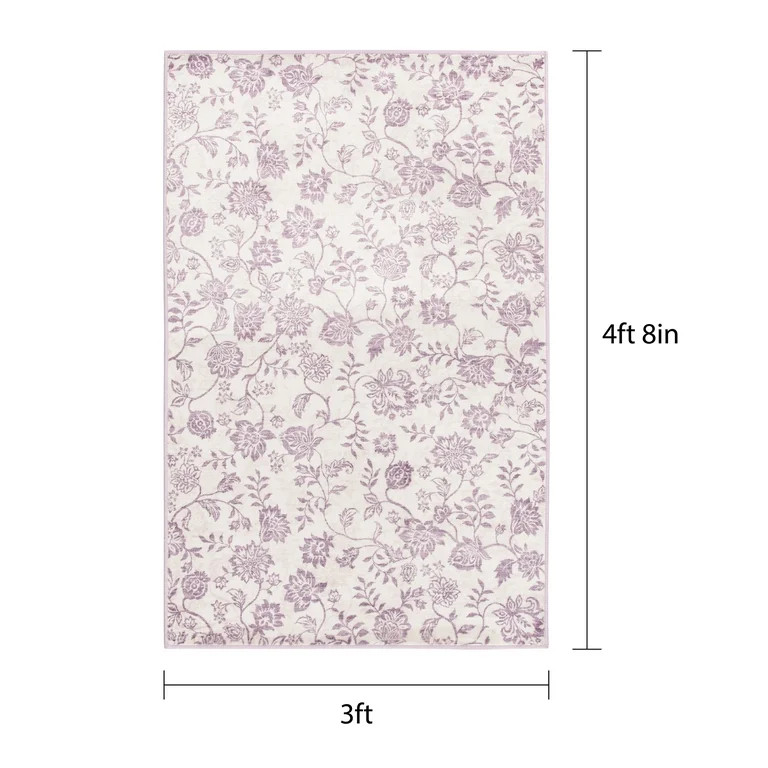 Mainstays Lavender Floral Faux Fur Indoor Accent Rug, 36"x56" | Walmart (US)