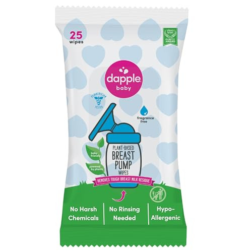 Breast Pump Wipes by Dapple Baby, Hypoallergenic & Powered by Plants, Removes Milk Residue, Leaves No Taste, Convenient Wipes Pouch, Fragrance Free, 25 Count (Pack of 1) | Amazon (US)