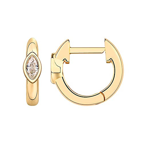 PAVOI 14K Yellow Gold Plated 925 Sterling Silver Post Women's Huggie Earrings - Small Gold Hoop CZ Marquise Cubic Zirconia | Amazon (US)