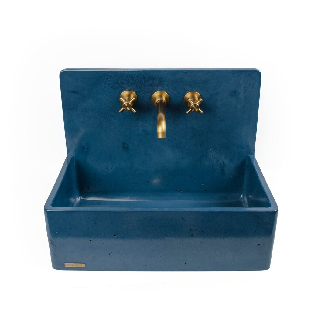 Concrete Wall Mounted/Console Sink, Large, Dark Blue Handmade, Modern Washbasin for Bathroom. | Etsy (US)