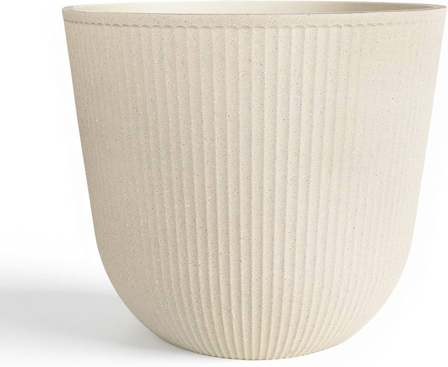 Amazon.com : WORTH Garden Round Large Planter Pot 1-Pack - 17.5" Dia x 15.5" H - Durable Plastic Beige Plant Tree Pots with Vertical Stripe Textured Finish, Drainage Hole for Indoor, Outdoor, Front Porch, Patio : Patio, Lawn & Garden | Amazon (US)