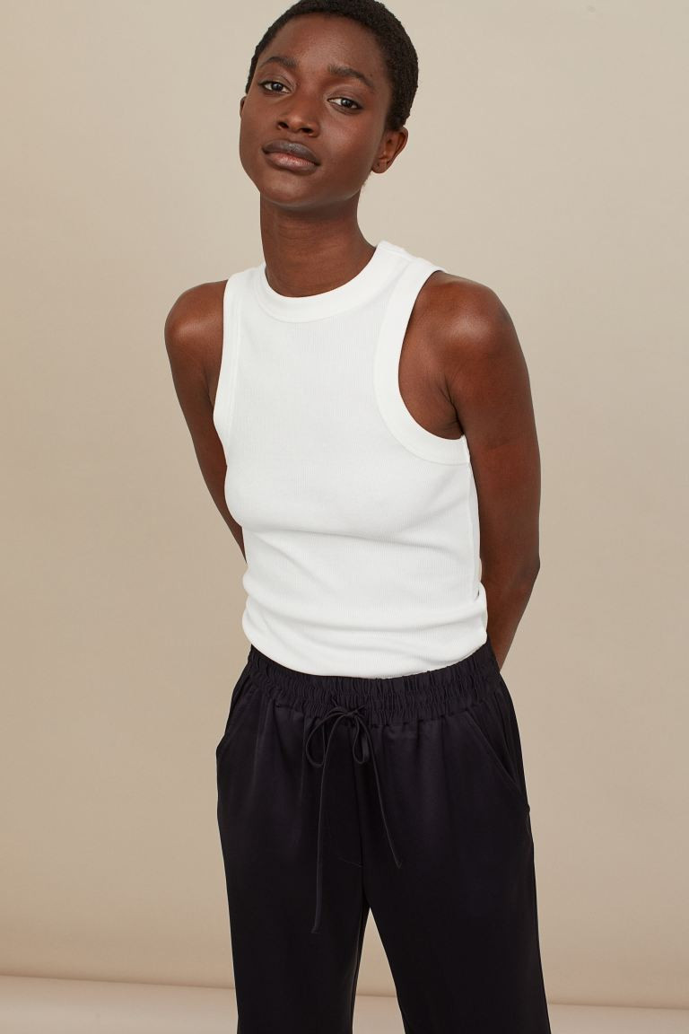 Fitted vest top in ribbed jersey made from a viscose blend. | H&M (UK, MY, IN, SG, PH, TW, HK)