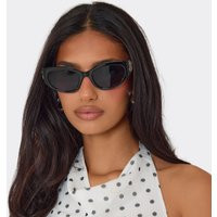 Side Silver Logo Detail Thick Frame Tinted Lense Cateye Shaped Sunglasses In Black, Women's Size UK 0 | EGO (UK)