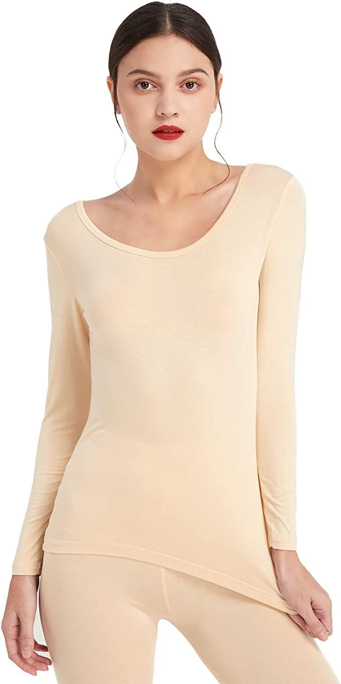Mcilia Women's Ultrathin Modal Thermal Baselayer Top Scoop Neck Long Sleeve Undershirt | Amazon (US)