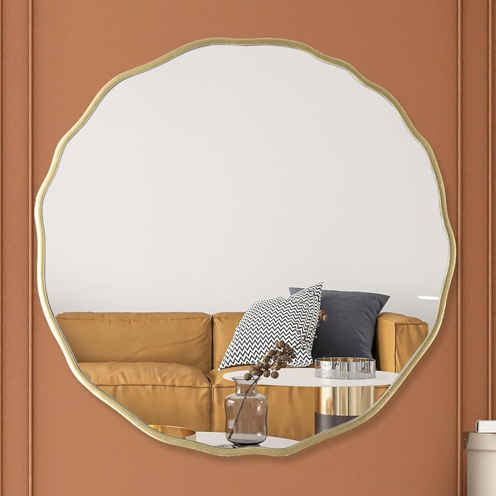 Edvivi Elise 24 inch Circle Wall Mirror, Antique Gold Waved Edge Decorative Round Wall Mirror, Mo... | Amazon (US)
