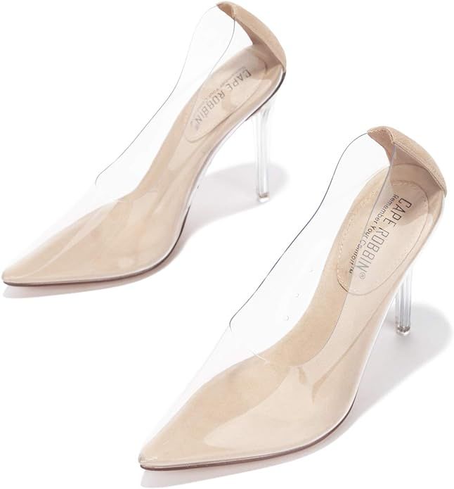 Cape Robbin Glass Doll Clear Stiletto High Heels for Women, Slip On Sexy Shoes with Pointed Toe | Amazon (US)