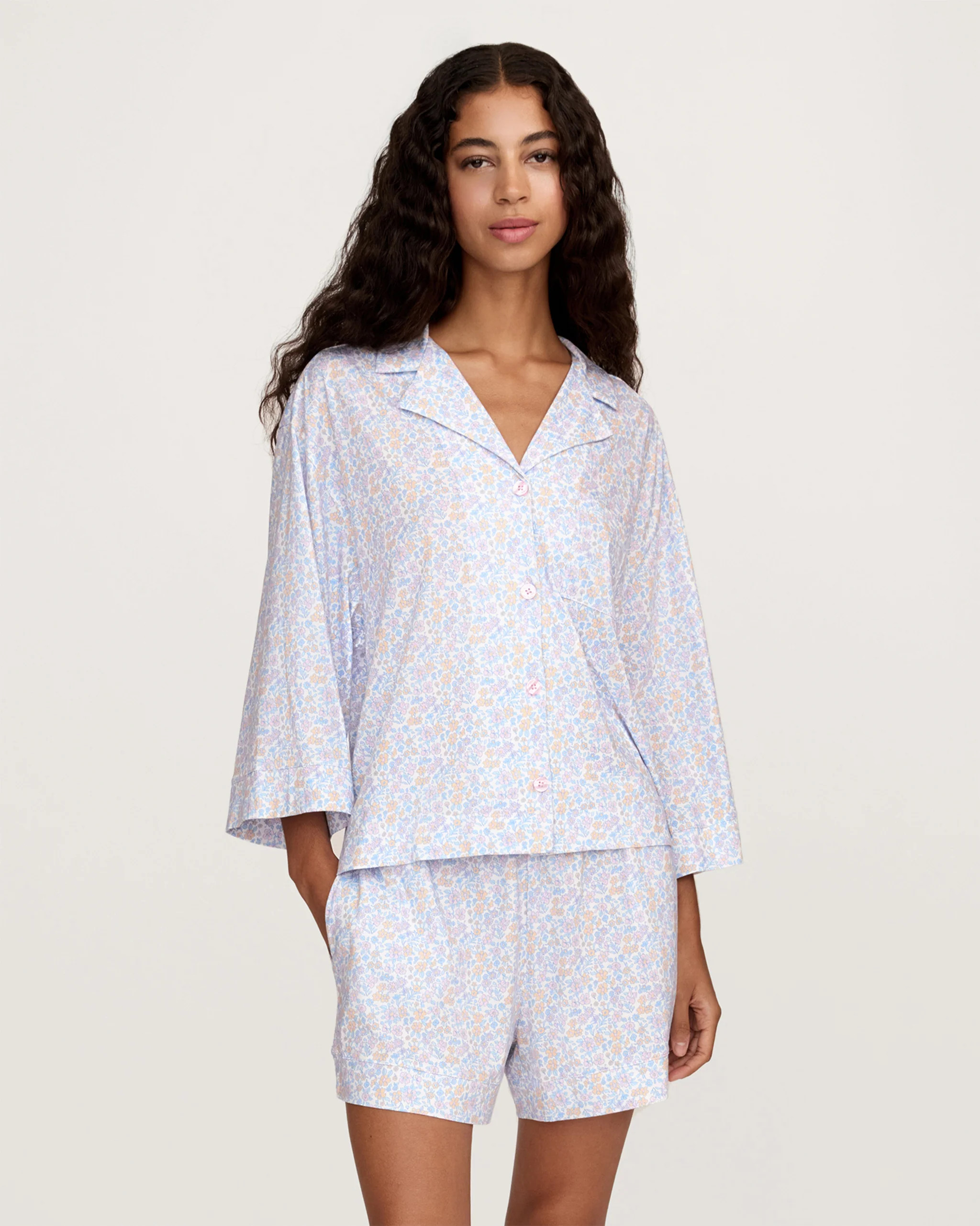 The Olivia Lightweight Pima Short Set in Fleur Blanche | Petite Plume