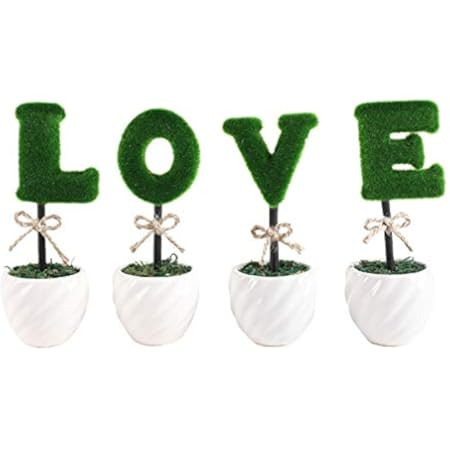 MyGift Set of 4 Decorative Artificial Sculpted Topiary Hedge Planter with Lettering That Spell Love  | Amazon (US)