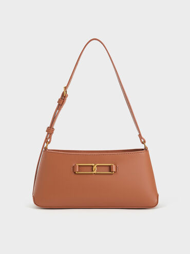 Gabine Leather Trapeze Shoulder Bag
 - Cognac | Charles & Keith CA