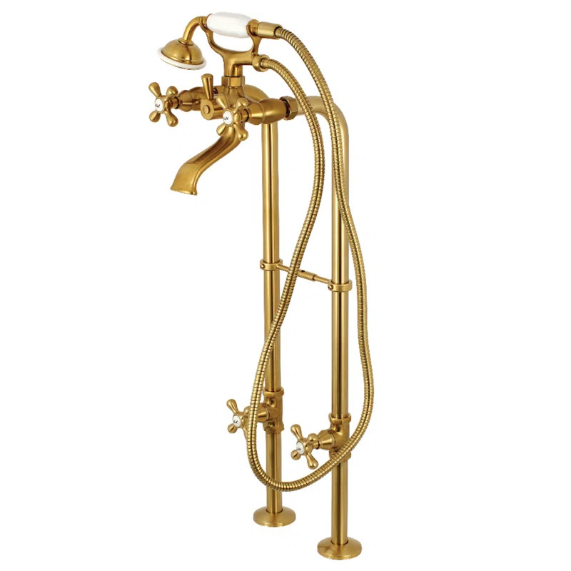 Kingston Brass Kingston Three-Handle 2-Hole Freestanding Tub Faucet with Supply Line and Stop Val... | Wayfair North America