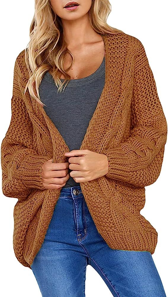 Dokotoo Womens 2023 Winter Open Front Long Sleeve Chunky Cable Knit Cardigan Sweater Coats S-XXL | Amazon (US)