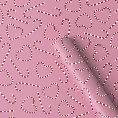 30" 55 sq ft Christmas Roll Wrap Red/White Heart/Candy Canes on Pink - Wondershop™ | Target