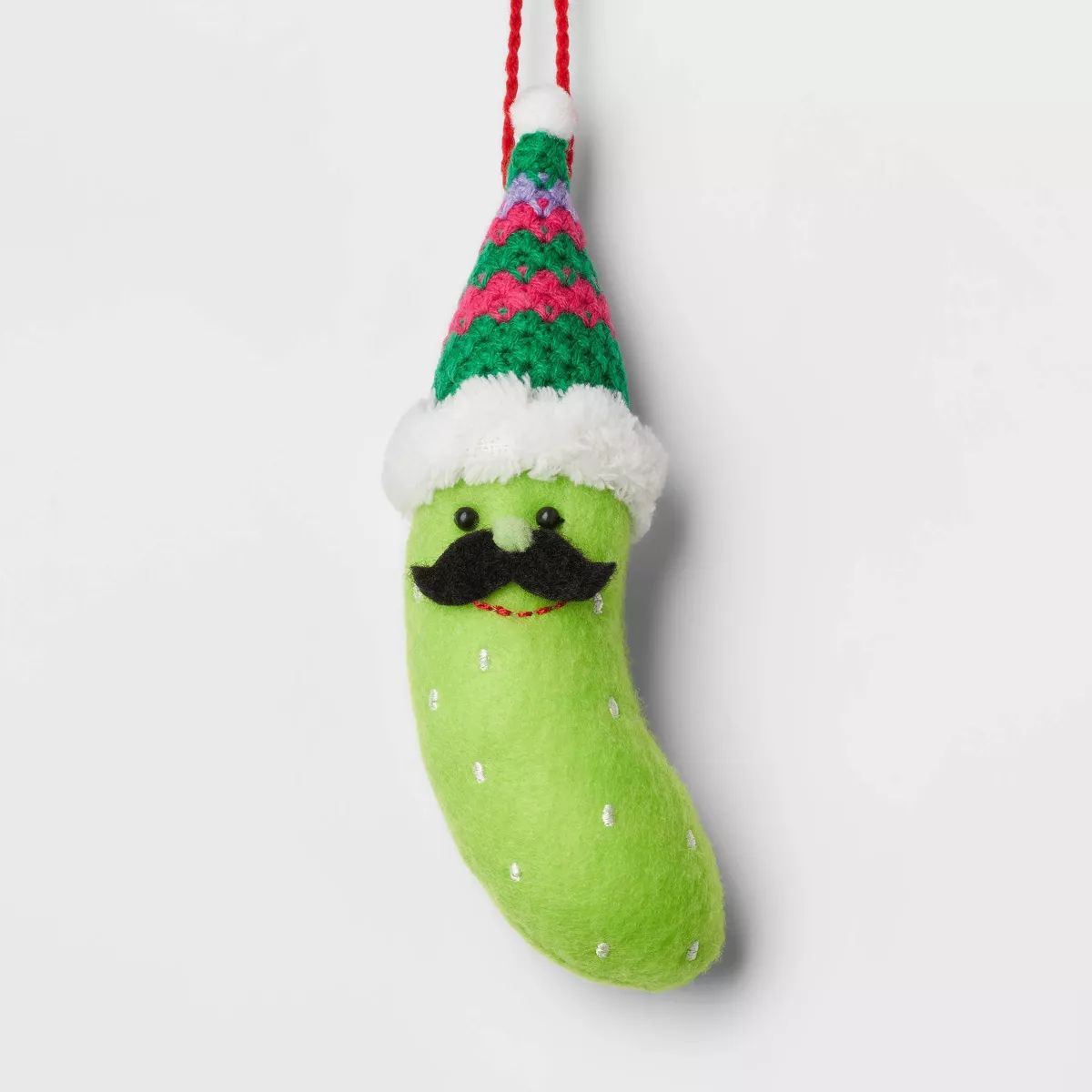 Felt Pickle with Moustache Wearing Knit Hat Christmas Tree Ornament Green - Wondershop™ | Target