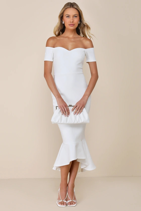 How Much I Care Ivory Off-the-Shoulder Midi Dress | Lulus