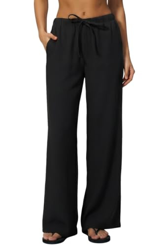 QINSEN Women's Wrinkle-Free Wide Leg Palazzo Pants High Rise Flowy Drape Drawstring Elastic Waist... | Amazon (US)