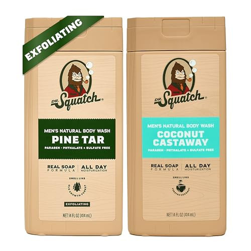 Dr. Squatch NEW Body Wash for Men with Nourishing, Natural Ingredients | No Paraben, Phthalate, Sulfate | All Day Moisture | Long Lasting Scent | Pine Tar & Coconut Castaway (14 oz, 2-Pack) | Amazon (US)