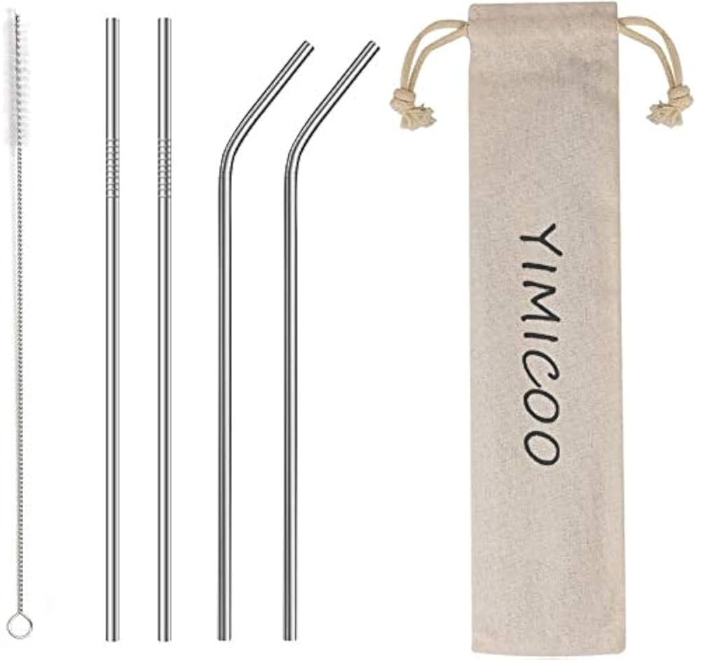 4PCS Reusable Metal Straws,8.5" Stainless Steel Straws with Case -Cleaning Brush for 20/30 Oz for... | Amazon (US)