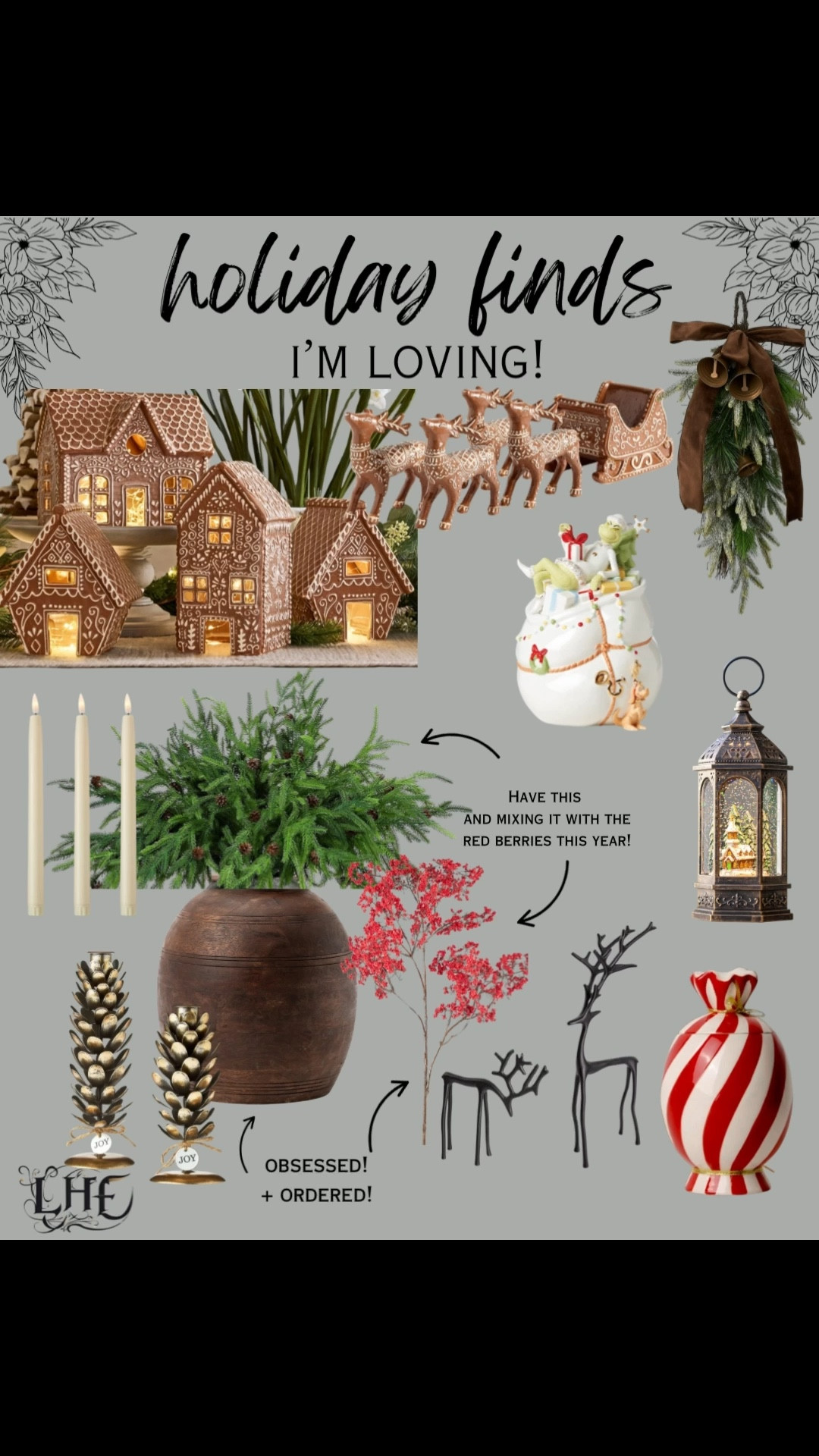 Click the thumbnails to shop! I wish I could order it alll! 😍 holiday decorations, Christmas decorations, Christmas decor, grinch decor, wood vase, vase, candle holders, gingerbread houses, winter decor, snow globe, wreath, candy jar, berry stems, faux red berry stems, Norfolk pine stems, pottery barn, pottery barn holiday decor 

#LTKHoliday #LTKHome #LTKSeasonal