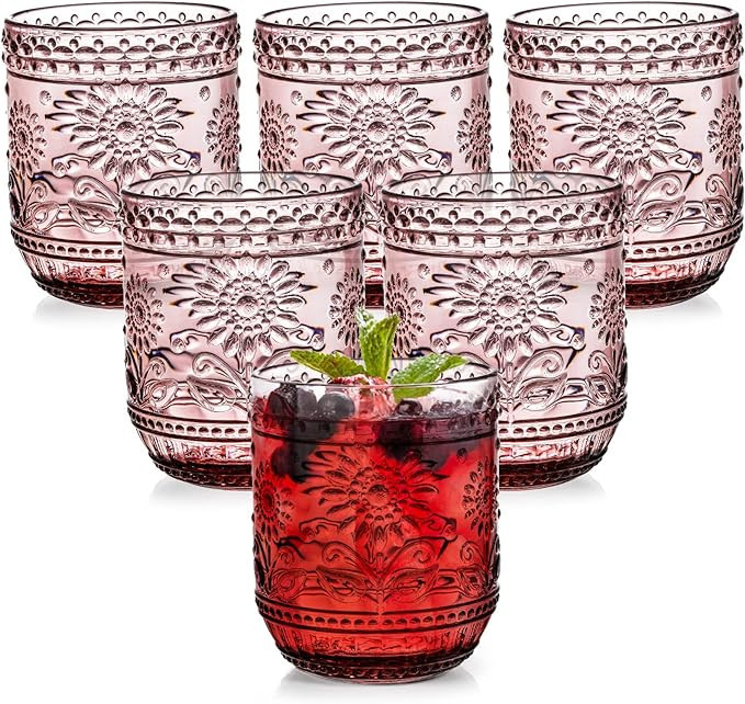 Hacaroa 6 Pack 12 Oz Drinking Glasses, Vintage Water Glasses Purple Colored Glassware Heavy Duty,... | Amazon (US)