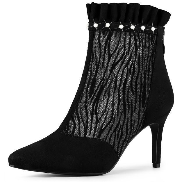 Allegra K Women's Mesh Heel Boots Stiletto Heels Ruffle Ankle Boots | Target