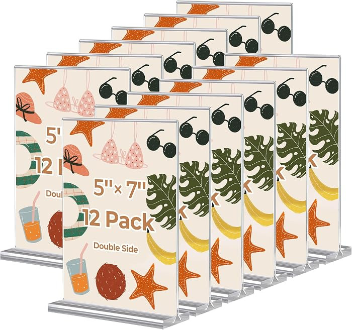 12 Pack Acrylic Sign Holder 5 x 7, Double-Sided Clear Sign Holder Plastic Stands for Display, T S... | Amazon (US)