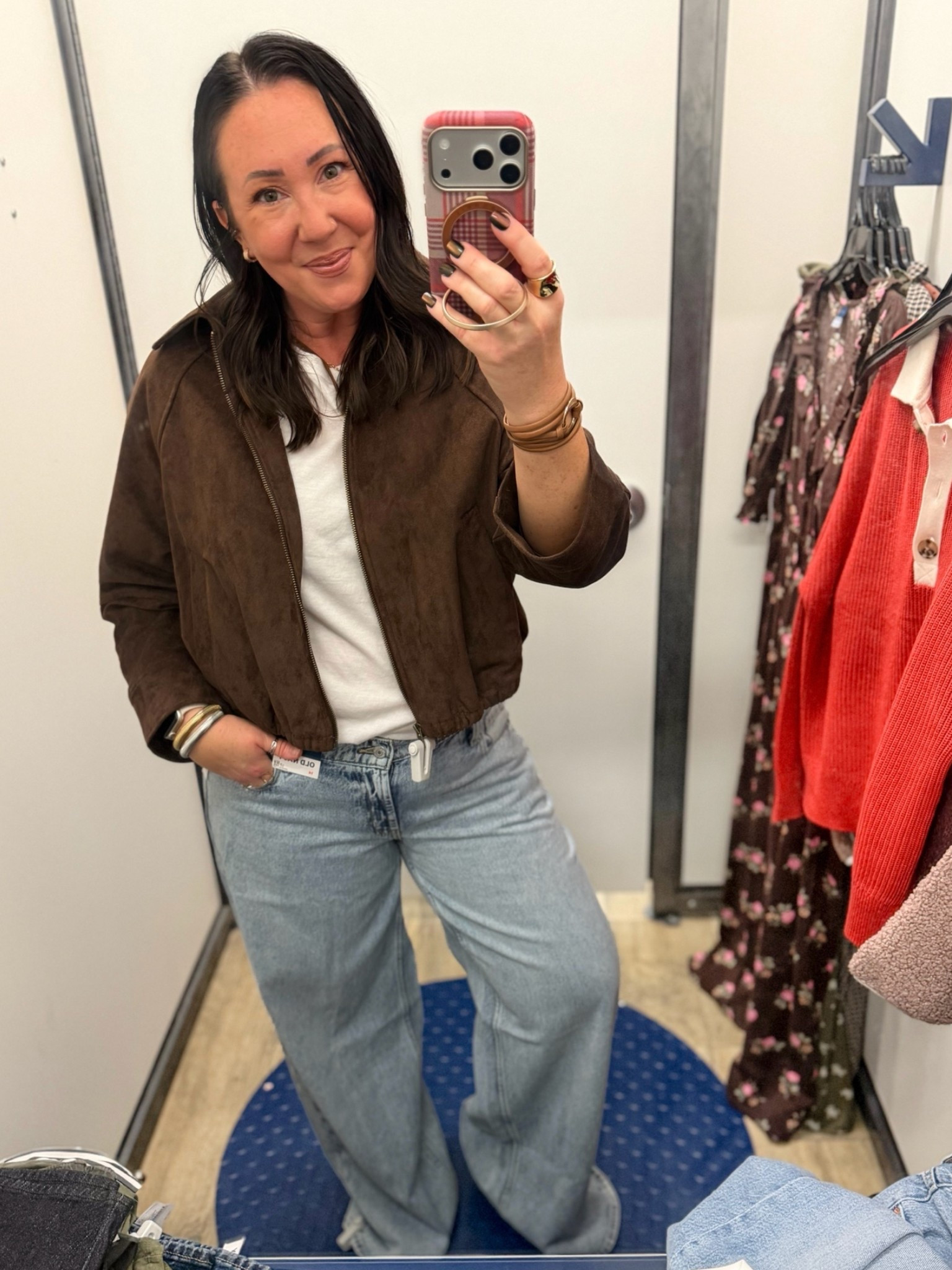 Faux suede jacket!  The best one I’ve ever tried on!  Size large in the petite length. Size 14 regular baggy jeans. Tight in the waist on me. Need the short length.

#LTKMidsize #LTKOver40 #LTKSaleAlert