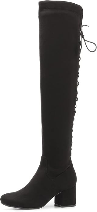 EETTARO Women's Over The Knee Boot Thigh High Block Heel Stretch Boots Fashion Side Zip Almond To... | Amazon (US)