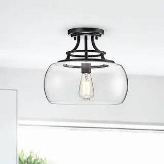 Luna Antique Black Clear Glass Semi Flush Mount Chandelier | Bed Bath & Beyond