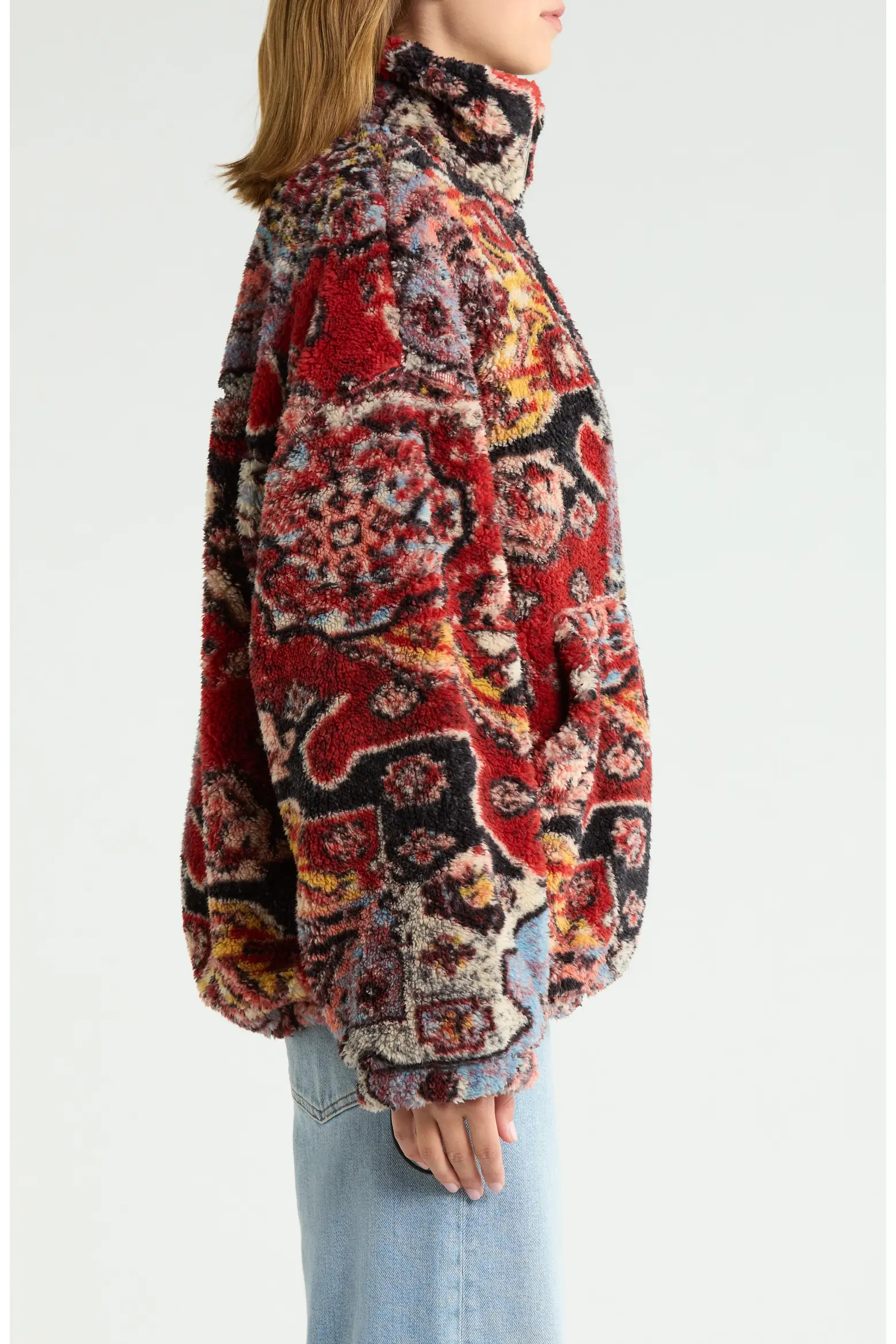 BDG Urban Outfitters Mae Print Fleece Zip Front Sweatshirt (Women) | Nordstrom | Nordstrom