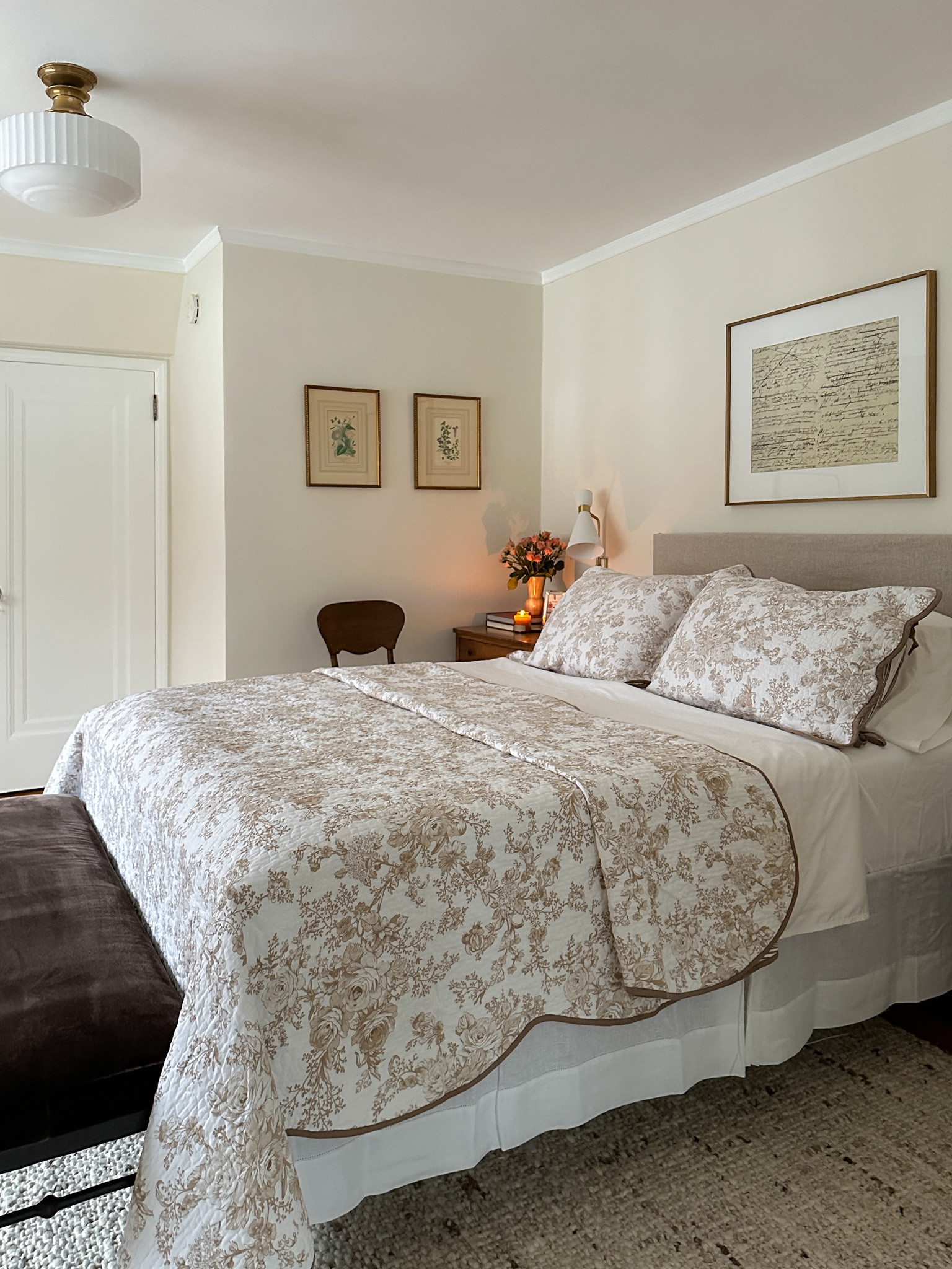 Bedroom details. | toile quilt and shams, bedskirt, sheet set, flush mount lighting, picture frame |

#LTKSaleAlert #LTKStyleTip #LTKHome