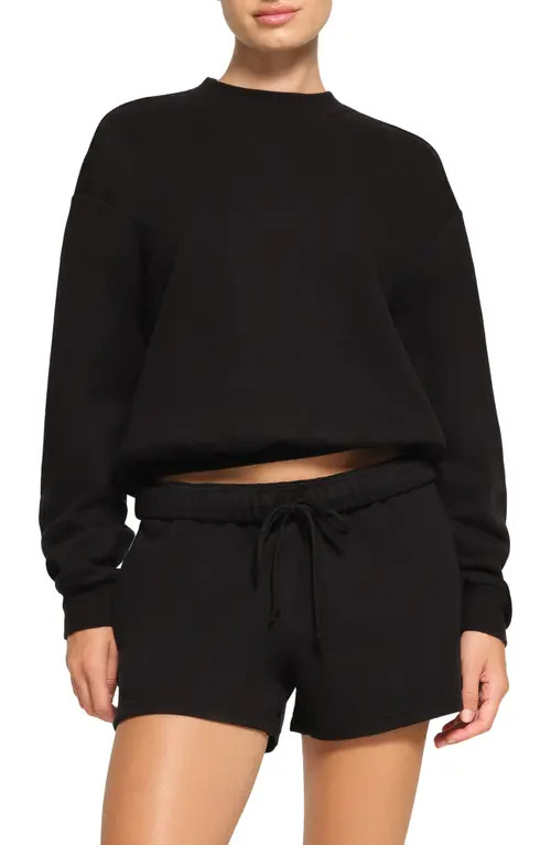 SKIMS Cotton Blend Fleece Classic Crew Sweatshirt in Onyx at Nordstrom, Size X-Small | Nordstrom