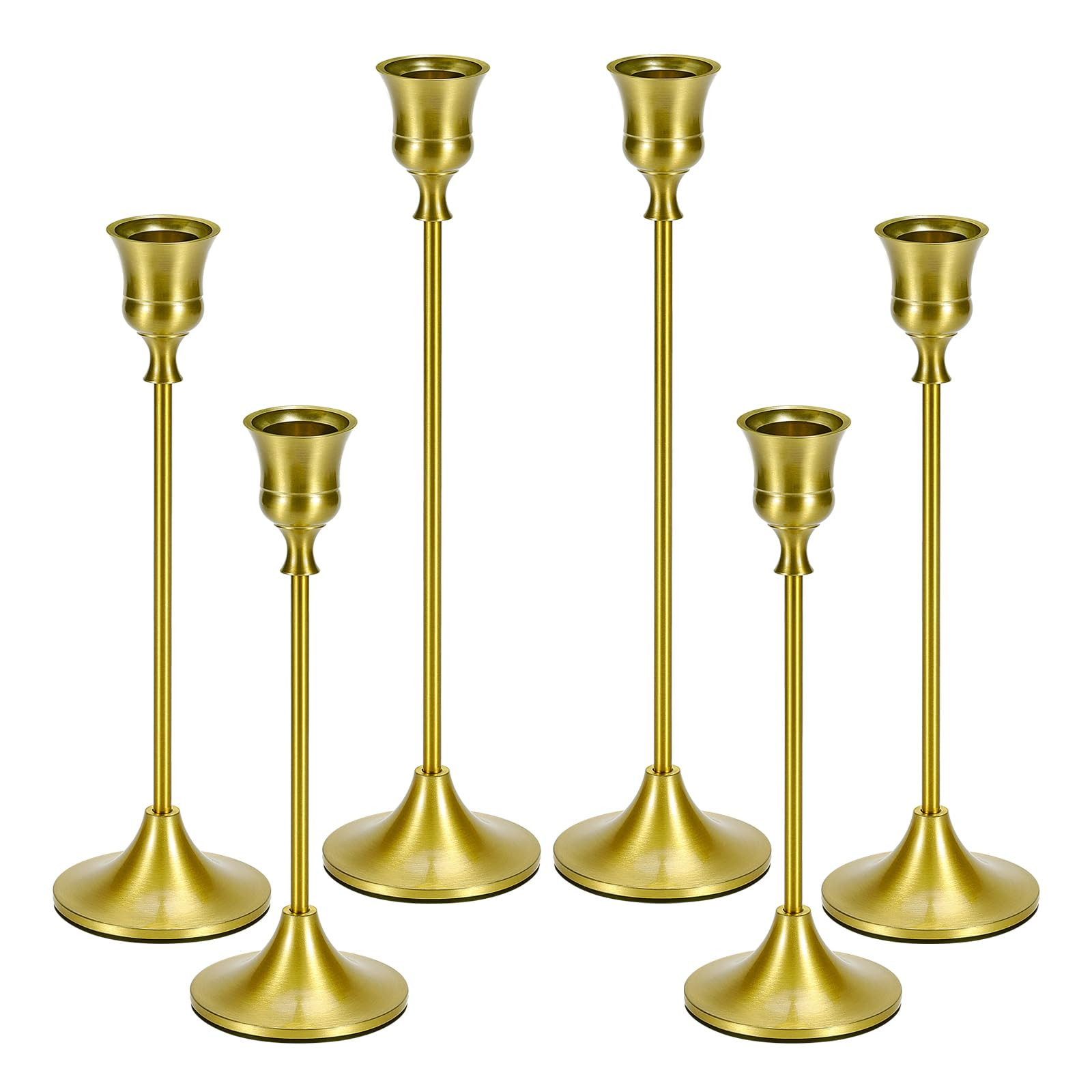 Candle Holder Gold Taper Candlestick Holders - Table Décor Brass Golden Pillar Candle Sticks Holder Set of 6, Antique Fireplace Decor Tapered Bulk Candelabra for Wedding, Christmas | Amazon (US)