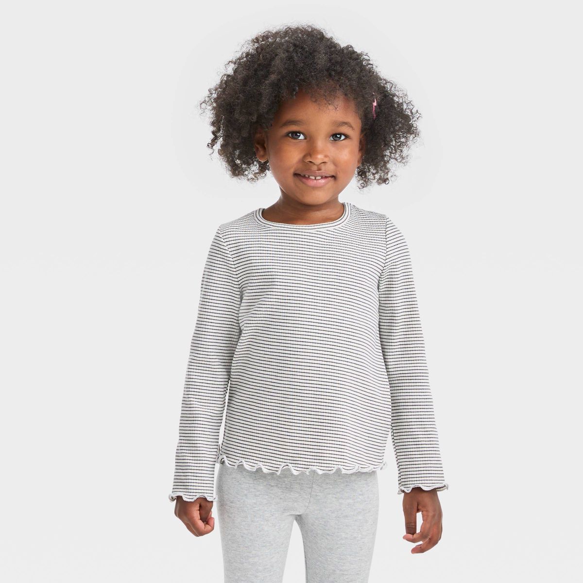 Toddler Girls' Striped Ribbed Long Sleeve T-Shirt - Cat & Jack™ Black | Target