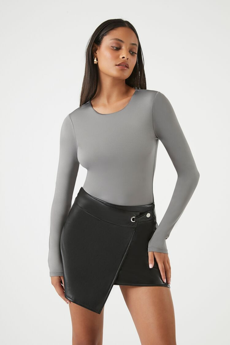 Women's Fitted Long-Sleeve Bodysuit in Dark Grey Small | Forever 21