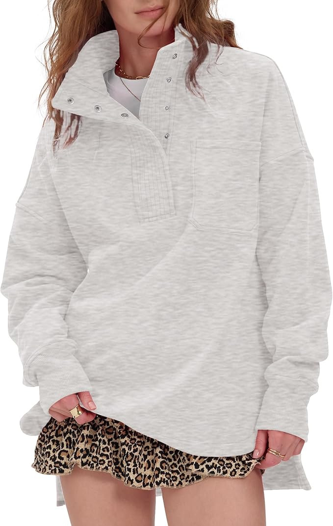 Gacaky Womens Oversized Sweatshirts Casual Button Henley Neck Side Slit Pullover Fall Winter Fash... | Amazon (US)