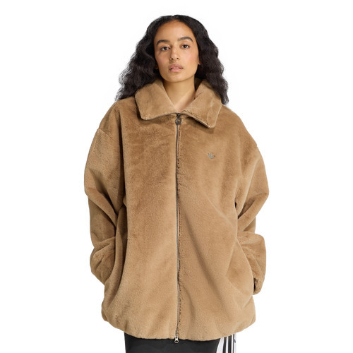 adidas Womens adidas Originals Hooded Fur Jacket - Womens Cardboard Size M | Foot Locker (US)