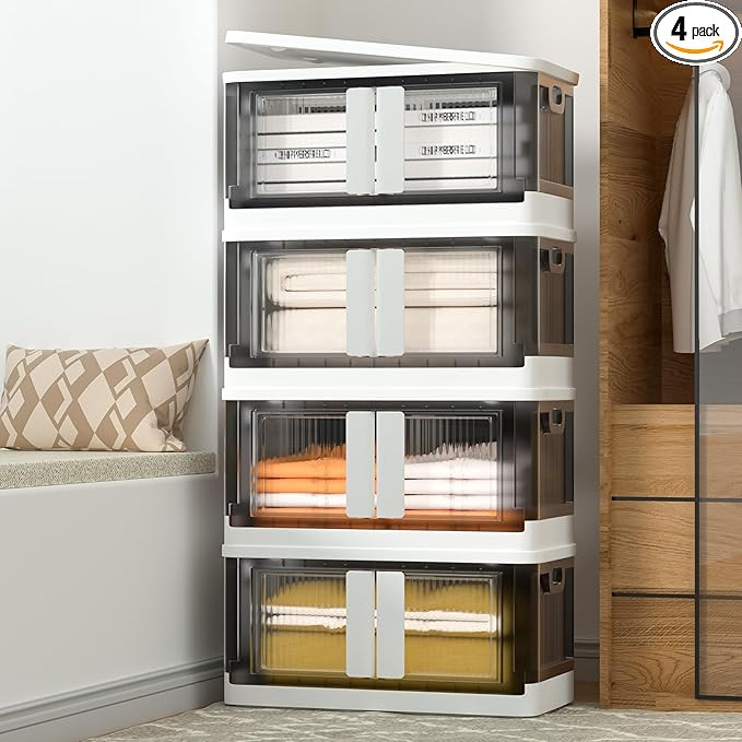 Closet Organizers and Storage 43 QT, Storage Bins with Lids 4 Pack, Stackable Collapsible Storage... | Amazon (US)